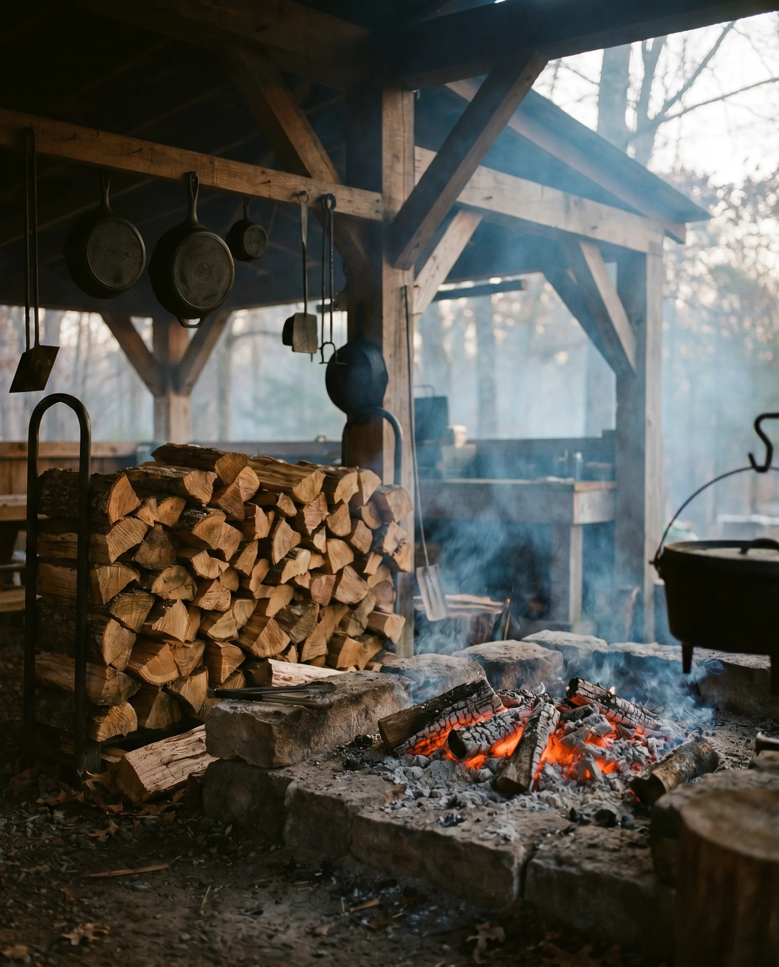 Le feu de bois, préparé la veille